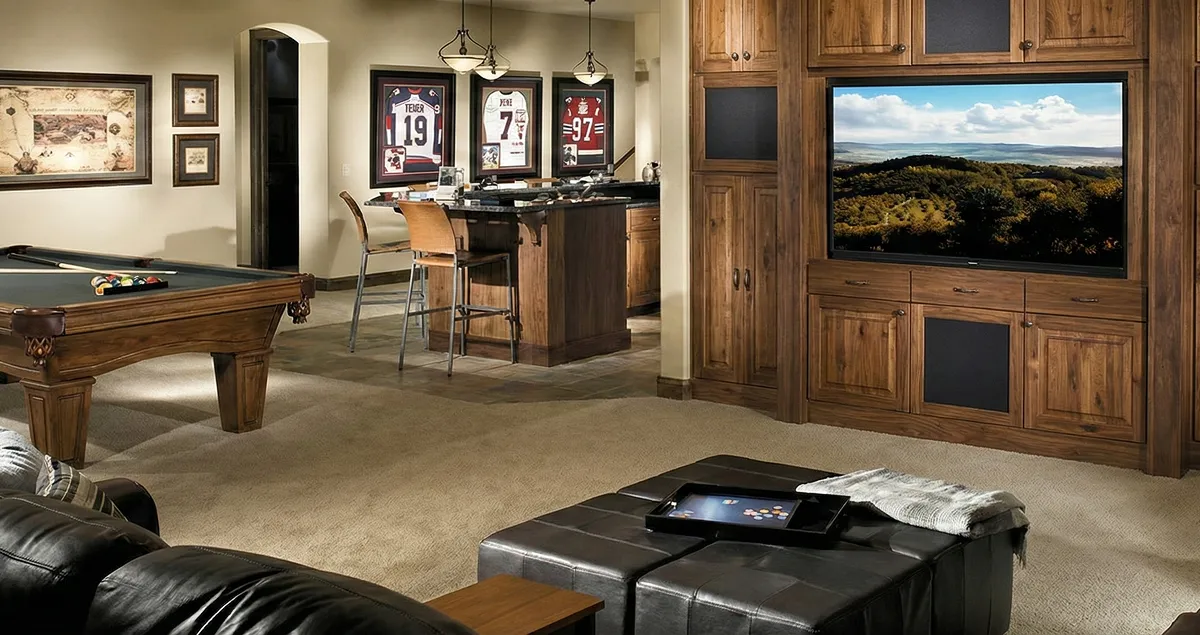 finished basement remodeling project transforming a basement into a comfortable living space in Evansville, IN