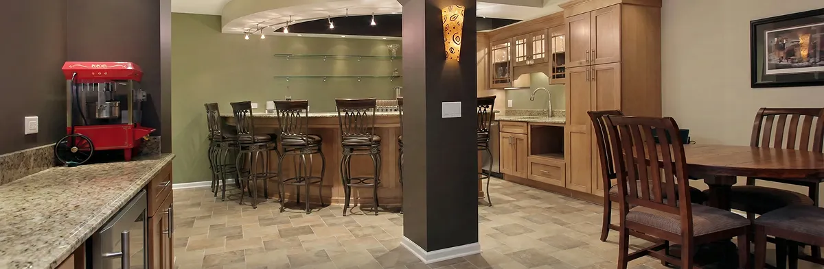 modern basement remodeling with custom finishes and open layout in a home in Evansville, IN