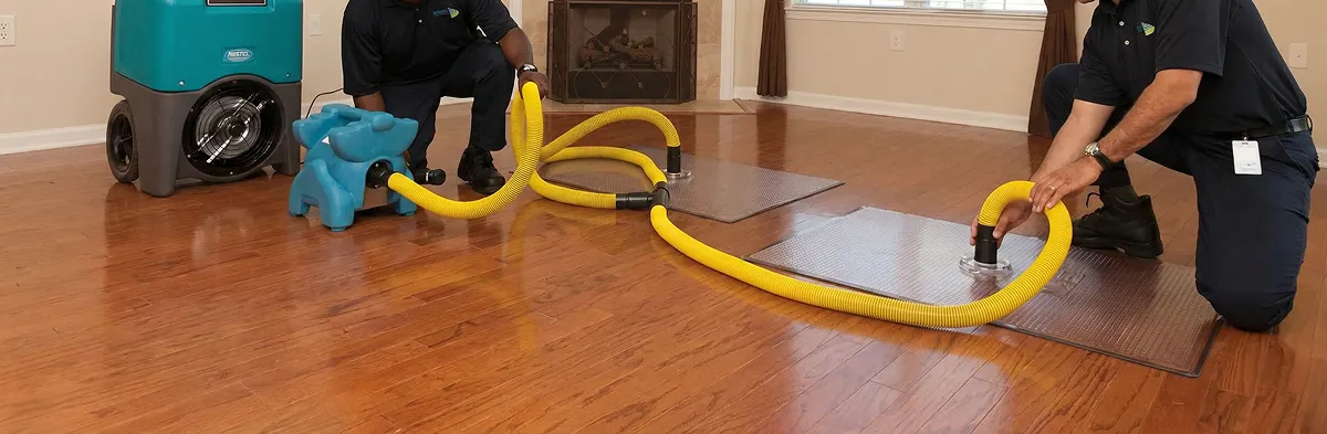 emergency water removal technicians extracting standing water from a home using professional equipment in Evansville, IN
