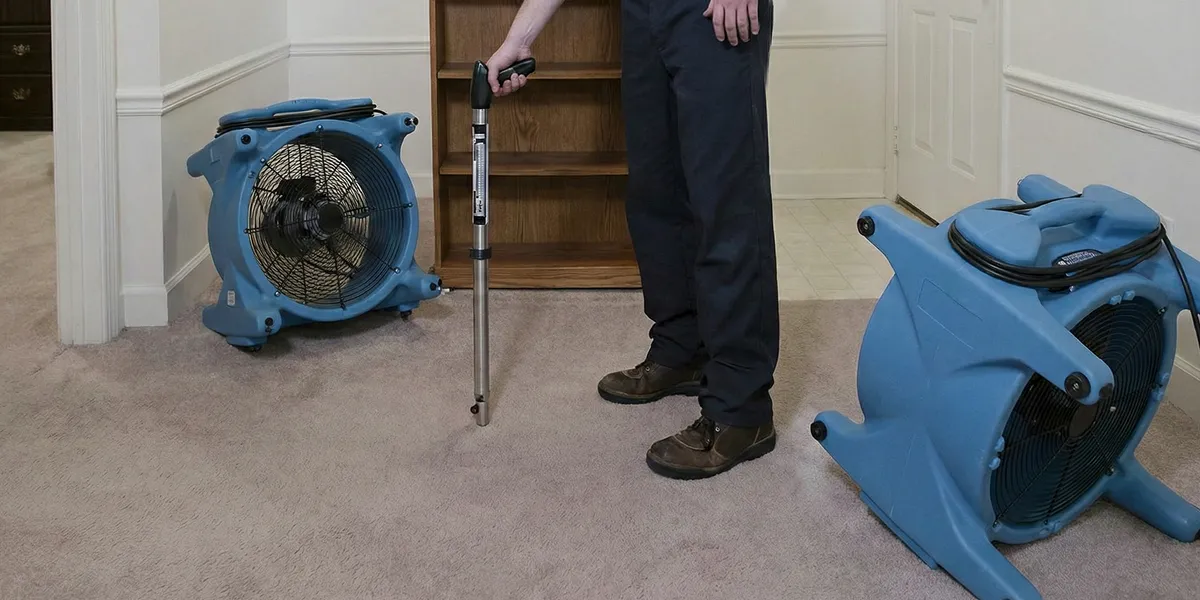 emergency water removal equipment deployed to dry a flooded residential interior in Evansville, IN