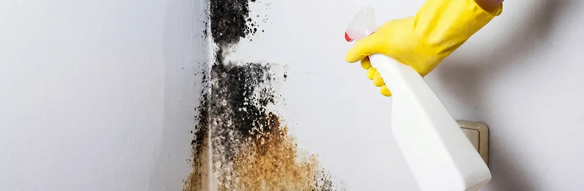 visible mold growth on an interior wall being treated during mold removal service in Evansville, IN