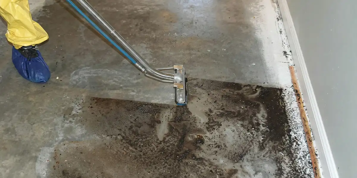 sewage removal technicians extracting contaminated wastewater from a residential floor in Evansville, IN